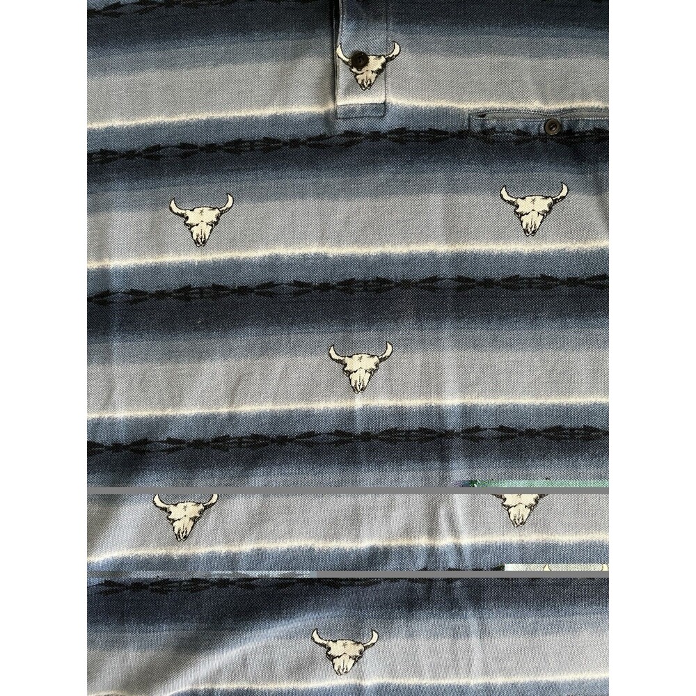 Vintage 90s Wrangler Western Blue Polo Bull Cow Skull Rodeo Cowboy Longhorn XL - Picture 2 of 7